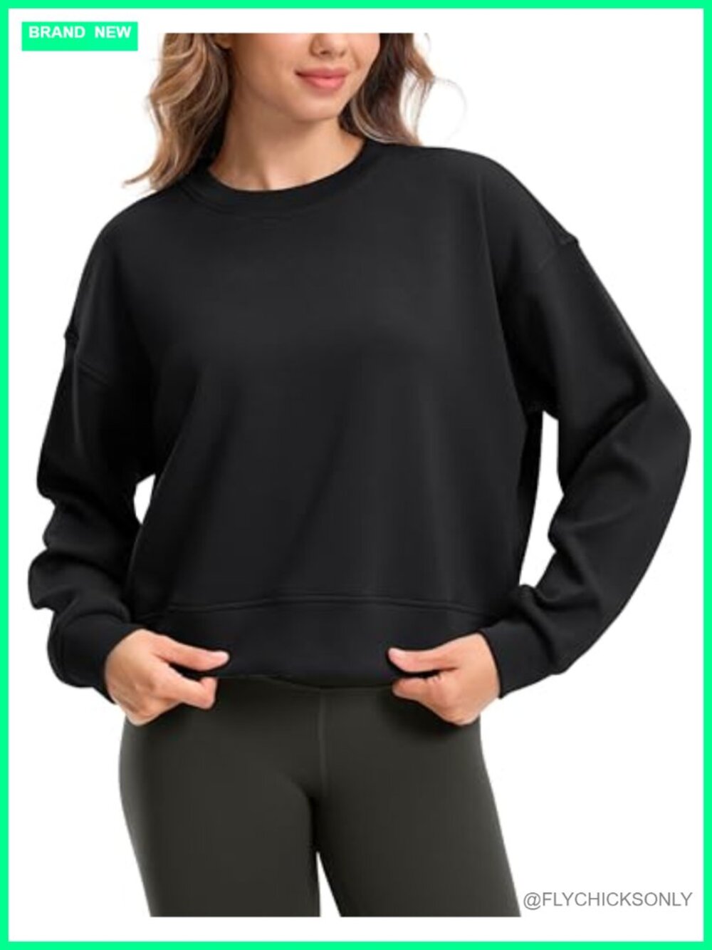 Fleece Cropped Sweatshirt Crewneck Pullover Long Sleeve Workout Crop Top
